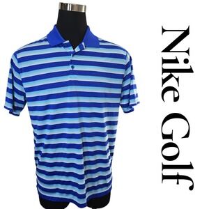 Nike Golf Dri-FIT Striped Polo Shirt Men's Size Large Blue White Performance
